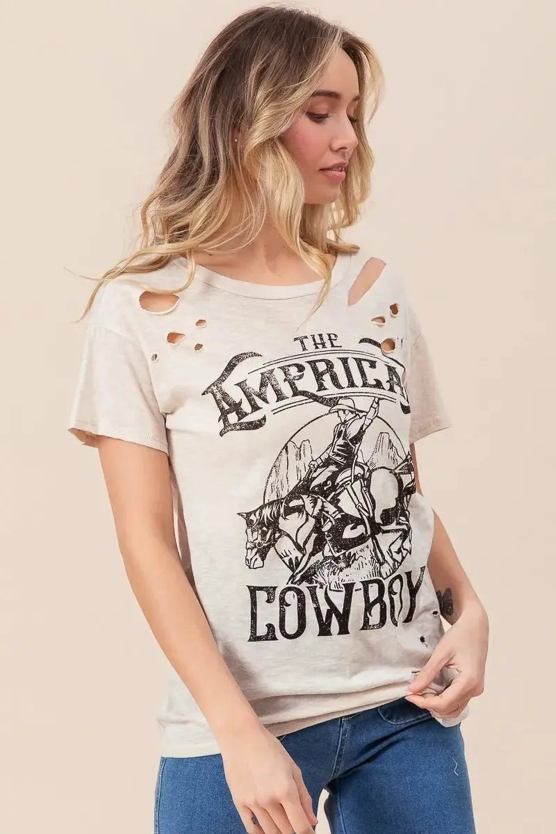 BiBi Cotton Slub Laser Top American Cow Boy Graphic - Love Salve